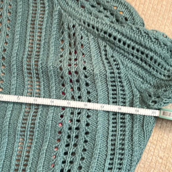Vintage boho crochet cardigan Women's M teal blue linen blend - Picture 7 of 9